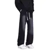 Jeans de invierno para hombre, forrados de polar y engrosados, pantalones casuales estilo americano, versátiles de pierna ancha, holgados, rectos, venta al por mayor para hombre