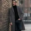 Casaco de lã masculino de comprimento médio, casaco de lã estilo terno de negócios para outono e inverno, modelagem solta, trench coat até o joelho, disponível em várias cores e em estoque