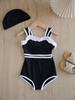 Traje de baño de una pieza con encaje estilo Ins para niñas, Verano 2026, Traje de baño de tirantes para vacaciones para niñas, Traje de baño de princesa con protección solar