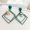 Brincos de Prata 925 com Pino Estilo Ins Geométricos Moda Versátil Vazado Losango Quadrado de Metal Brincos para Mulheres