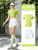 Conjunto de yoga de verano para mujer, shorts deportivos para correr, conjunto de dos piezas de manga corta, ropa de entrenamiento fitness para exteriores, tenis, bádminton