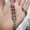 Colar de Safira Natural Colorida Transfronteiriço Design de Doce Prata S925 Pingente Inlaid Corrente Transmissão Ao Vivo Douyin Dropshipping