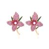 Brincos de botão flor de liga europeus e americanos simples fofos com flor de strass e esmalte, brincos de flor com pérola artificial de temperamento elegante para mulheres
