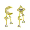 Brincos Assimétricos de Estrela e Lua Banhados a Ouro Brincos de Franja Estrela e Lua com Zircônia de Alta Qualidade Decoração Elegante da Moda
