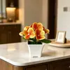 Maceta Pequeña Cuadrada tipo Película Impresa en 3D con 9 Flores de Hortensia Artificiales para Decoración de Sala de Estar en Casa