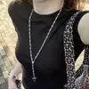 Colar Pingente Cruz Minimalista Moda Retrô Personalidade Y2K Temperamento de Garota Spicy Corrente Longa para Suéter Acessório para Mulheres