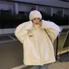 Chaqueta de Lana de Cordero Blanca con Cremallera, Talla Grande Gruesa de 400g, Ropa de Otoño Invierno para Mujer, ins Petite Linda