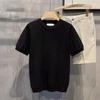 Playera de Punto de Manga Corta para Hombre Color Sólido Rayas Verticales Verano Ins Trendy Casual Top de Media Manga Cuello Redondo Camisa Básica de Negocios