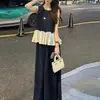 Conjunto de Falda de Moda Shanlida Didi para Mujer 2026 Verano Nuevo Elegante Adelgazante sin Mangas con Retazos Top y Falda de Dos Piezas