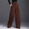 Elegantes pantalones de pierna ancha de mezcla de lana para mujer, nueva colección otoño/invierno 2026, tiro alto, cubren la cadera, corte holgado, adelgazantes, pantalones casuales