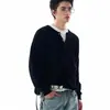 Suéter de Punto Estilo Americano Cleanfit Cuello Henry para Hombre, Estilo Holgado y Casual, Marca de Moda, Sensación de Alta Calidad, Suéter Versátil
