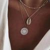 Colar Europeu e Americano Transfronteiriço Mais Vendido AliExpress wish Pingente de Concha Redondo Oco Esculpido Colar Feminino de Três Camadas