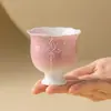 Taza Maestra de Cerámica Pintada a Mano Rosa Degradado, Taza de Cata de Té para Uso Doméstico, Taza de Té Pequeña para Recibir Invitados, Taza de Té Kung Fu en Relieve de Estilo Chino Nuevo
