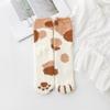 Meias de Gato de Coral Fleece Transfronteiriças para Mulheres, Outono e Inverno Espessadas com Blocos de Cor Estampa de Leopardo Meias de Chão, Macias e Confortáveis Meias para Dormir