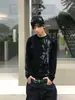 Camiseta unisex de manga larga con cuello redondo y estampado moteado estilo punk americano, hombros normales, corte ajustado como capa base, atuendo de pareja, top versátil