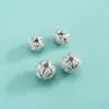 Cuentas Espaciadoras Mate Arenadas de Plata de Ley S925, Cuentas Redondas de Globo de Arena Brillantes, Cuentas Sueltas para Pulsera de Perlas de Cristal Hecha a Mano para Manualidades