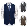 Novo estilo de comércio exterior, tamanho europeu, colete masculino de tweed com gola de terno, apresentando um adorno de corrente retrô e um padrão espinha de peixe.