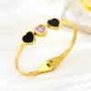Pulseira Casual Transfronteiriça de Aço Titânio Coração de Pêssego Pulseira de Aço Inoxidável com Diamantes Diamante Concha Preta Abertura de Mola Pulseira de Aço Titânio