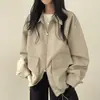Chaqueta de cuero estilo coreano, doble bolsillo, con cremallera, retro, corte holgado, abrigo de cuero casual 25398