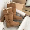 Botas de neve cinzas forradas com pelo para mulheres 2026 novo estilo moderno retrô de duas vias altura média da panturrilha mais veludo não acima do joelho botas de montaria