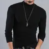 Camiseta Básica de Algodón Puro para Hombre con Cuello Alto Medio para Otoño, Top de Otoño de Manga Larga Ajustado, Camiseta Elástica Sencilla de Color Sólido Talla Grande para Hombre