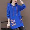 Moletom com Capuz Novo Outono e Inverno Manga Longa Feminino Estilo Preguiçoso BF Versão Coreana Solto Plus Size Casual Comprimento Médio Comércio Exterior