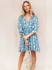 Moda Transfronteriza para Mujer Cuerda de Corbata Floral Manga Corta Holgada Casual Vestido de Ram Falda de Vacaciones en la Playa