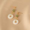 Accesorios Hanfu Antiguos Pendientes Largos Elegantes Pendientes de Hebilla de la Paz de Jade Blanco para Mujer Gancho para la Oreja Pendientes Cheongsam 2022