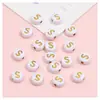 Cuentas de Acrílico 4*7mm Fondo Blanco Inglés Letra Dorada Letra Única Cuentas Planas DIY Accesorios para Joyería de Educación Temprana para Niños