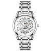Reloj de Cuarzo para Hombre con Esfera Calada, Indicador de Fecha, Correa Bicolor de Acero Inoxidable, Reloj de Pulsera Formal de Negocios