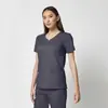 Uniforme Esportivo Casual de Cor Sólida para Enfermagem Conjunto de Uniforme Médico de Manga Curta com Decote em V Duas Peças