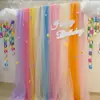 Cortina de Decoração de Casamento Cor Arco-Íris Dopamina Cascata dos Sonhos Gaze para Foto de Crianças Fundo de Aniversário Gaze Decorativa