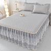 Juego de Falda de Cama de Tres Piezas con Colchoneta de Látex Natural Tailandés, Antideslizante, Engrosada, Lavable a Máquina, Colchoneta Suave de Seda de Hielo, Plegable