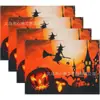 Dropshipping transfronterizo, listo para enviar, de un solo artículo: Manteles individuales de Halloween con estampados de calabazas y castillos de alta definición, perfectos para decoraciones de mesa festivas
