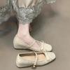 Sapatos Mary Jane Rasos de Bico Quadrado Suaves para Mulheres, Novo Estilo 2026, Laço de Bolinhas, Salto Escondido, Sapatos Baixos Versáteis para o Dia a Dia