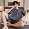 Pijama masculino de algodão de verão, manga curta, fino, 2024, novo, verão, algodão, roupa externa, roupa para casa