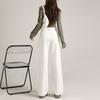 Vaqueros blancos de cintura alta y pierna ancha para mujer, primavera 2024, nuevos pantalones rectos casuales holgados de alta gama