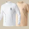 Top de fleece dupla face para outono e inverno com gola alta, camada interna unissex slim-fit para negócios, camisa base quente, camiseta masculina de manga longa