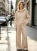Suéter tejido ruso de punto cruzado europeo y americano para mujer, suéter con capucha y cremallera de otoño e invierno + pantalones holgados de pierna ancha, conjunto casual de dos piezas