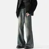 Jeans Rectos Lavados Retro High Street para Hombre Primavera y Otoño Americanos de Cintura Alta Sueltos de Pierna Ancha Pantalones Largos