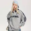 Sudadera Retro Americana Estilo Universitario con Cuello Polo Waffle para Mujer, Conjunto Casual Holgado para Pareja, Top de Rayas con Mangas Raglán