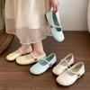 2025 Nuevo Verano Estilo Coreano Estilo de Noche con Falda Zapatos Mary Jane con Velcro para Mujer Flats de Punta Redonda para Mujer Zapatos de Mujer