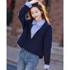 Top Falso Duas Peças com Costura de Design 25 Anos Primavera Nova Moda Gola Pequena Cor Contrastante Suéteres Versáteis