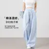 Calça de maternidade moderna, estilo fino de verão para uso ao ar livre, novo modelo 2026, não aperta a barriga, calça pantalona xadrez azul para mulheres, roupa de verão