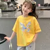 Roupas de Verão para Meninas Camiseta Estampada de Algodão Puro com Manga Curta 2026 Top Soltinho de Verão Infantil Camiseta de Manga Meia-Manga para Crianças Médias e Grandes Tendência