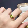 Anel de Peridoto Natural, Prata Esterlina 925 com Pedra Principal Incrustada Tamanho 6*8mm Suporte Natural para Teste