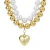 Collar Personalizado de Alto Nivel Transfronterizo Europeo y Americano con Colgante de Perlas Redondas Multicapa y Corazón de Melocotón con Collar Desmontable Grande en Forma de Corazón