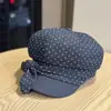 Novo chapéu octogonal versátil estilo coreano com laço de bolinhas para mulheres, boina de moda retrô para primavera e outono, boné de jornaleiro que afina o rosto