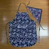 Delantal y pañuelo para la cabeza de estilo étnico con estampado floral azul para estancias en granjas, actividades de recolección de té, casas de té, actuaciones de baile de jardín de infantes, delantal de media longitud