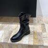Botas de Cano Médio Botas Martin Pretas Botas Largas para Mulheres Altura Petite Botas Curtas que Aumentam a Altura Novidade Outono e Inverno 2025 Estilo Cowboy Ocidental